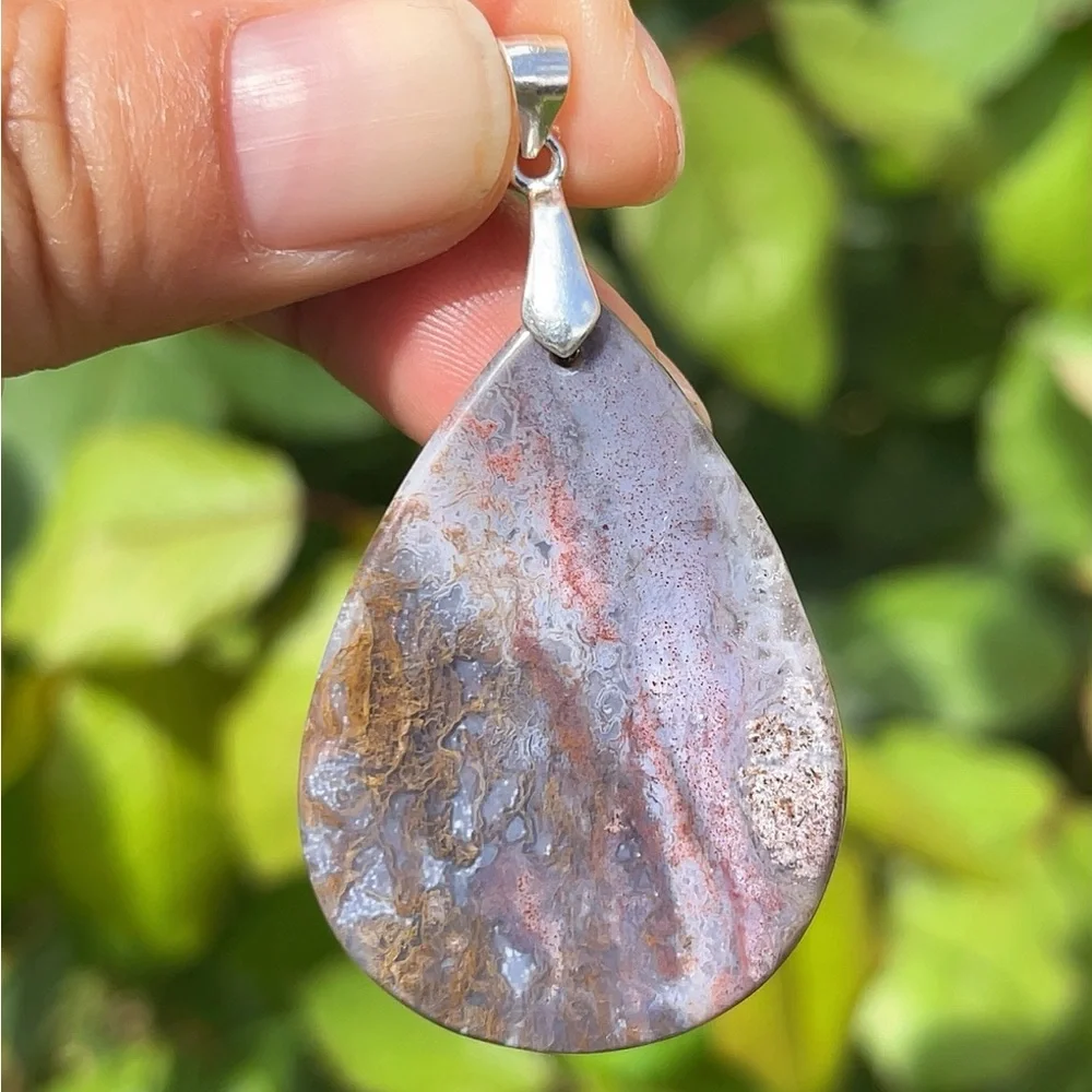 Sterling silver‎ 925 stamped purple colorful moss agate pendant